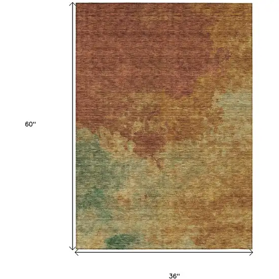 Terra Cotta Copper And Green Abstract Washable Indoor Outdoor Area Rug Photo 7