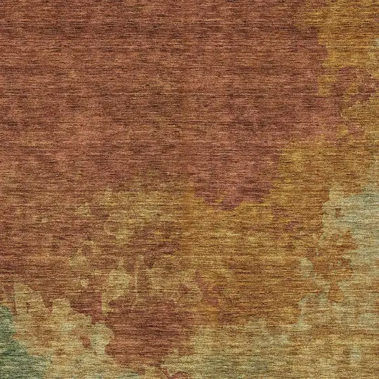 Terra Cotta Copper And Green Abstract Washable Indoor Outdoor Area Rug Photo 5