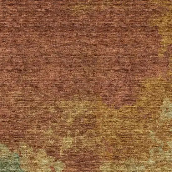 Terra Cotta Copper And Green Abstract Washable Indoor Outdoor Area Rug Photo 5