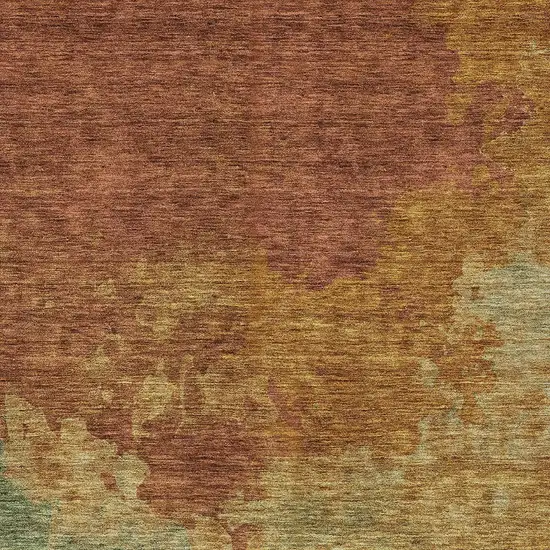 Terra Cotta Copper And Green Abstract Washable Indoor Outdoor Area Rug Photo 5