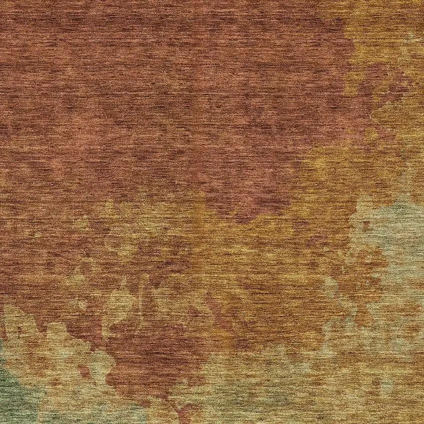 Terra Cotta Copper And Green Abstract Washable Indoor Outdoor Area Rug Photo 5
