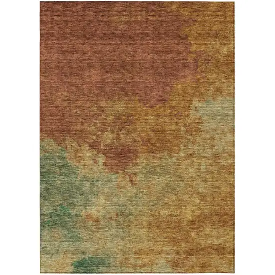 Terra Cotta Copper And Green Abstract Washable Indoor Outdoor Area Rug Photo 2