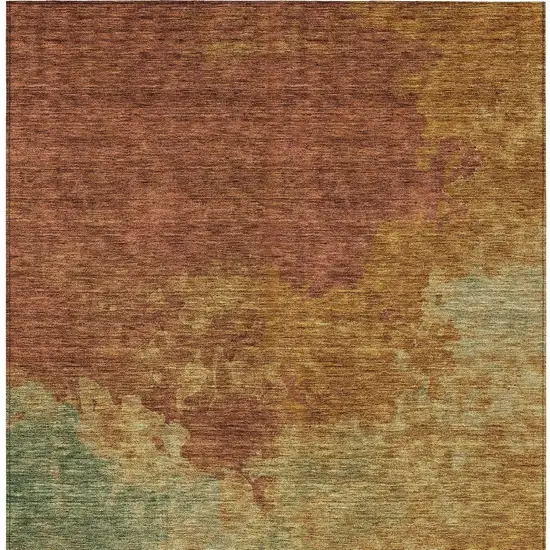Terra Cotta Copper And Green Abstract Washable Indoor Outdoor Area Rug Photo 6