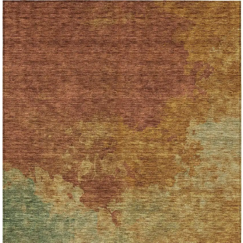 Terra Cotta Copper And Green Abstract Washable Indoor Outdoor Area Rug Photo 6