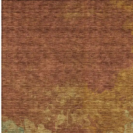 Terra Cotta Copper And Green Abstract Washable Indoor Outdoor Area Rug Photo 5