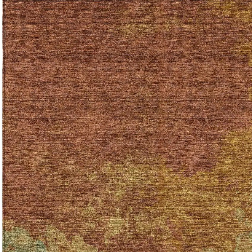 Terra Cotta Copper And Green Abstract Washable Indoor Outdoor Area Rug Photo 5