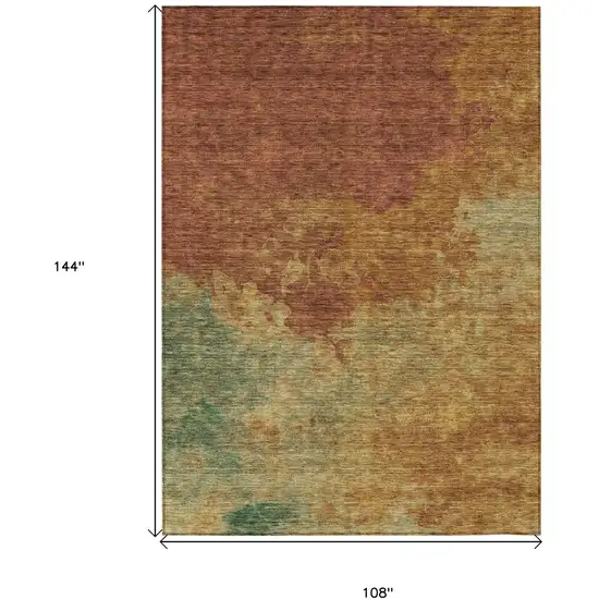 Terra Cotta Copper And Green Abstract Washable Indoor Outdoor Area Rug Photo 7