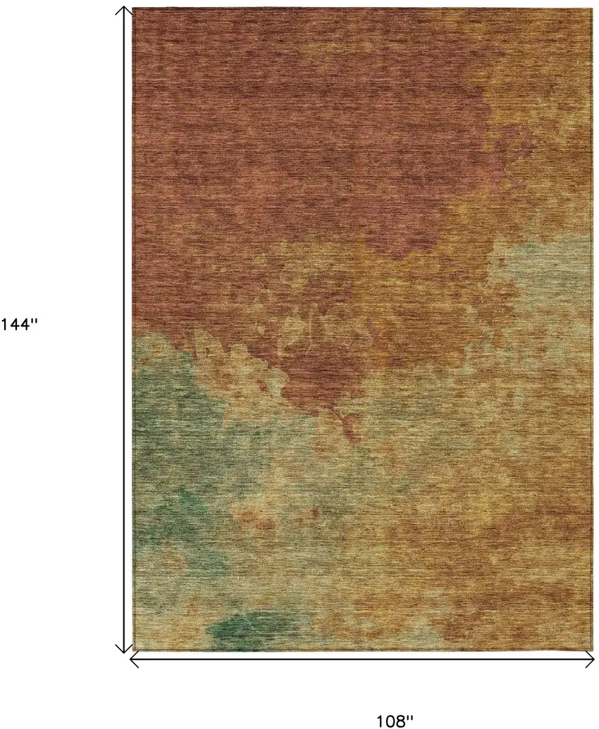 Terra Cotta Copper And Green Abstract Washable Indoor Outdoor Area Rug Photo 7
