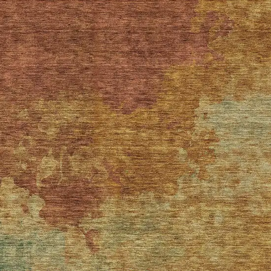 Terra Cotta Copper And Green Abstract Washable Indoor Outdoor Area Rug Photo 5