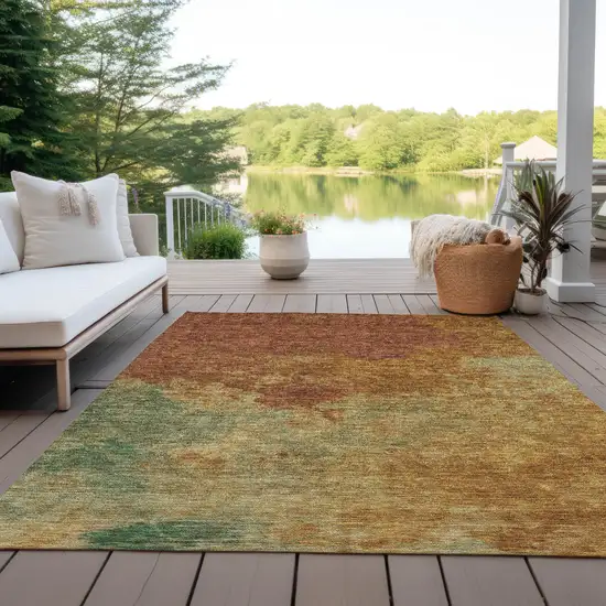 Terra Cotta Copper And Green Abstract Washable Indoor Outdoor Area Rug Photo 7