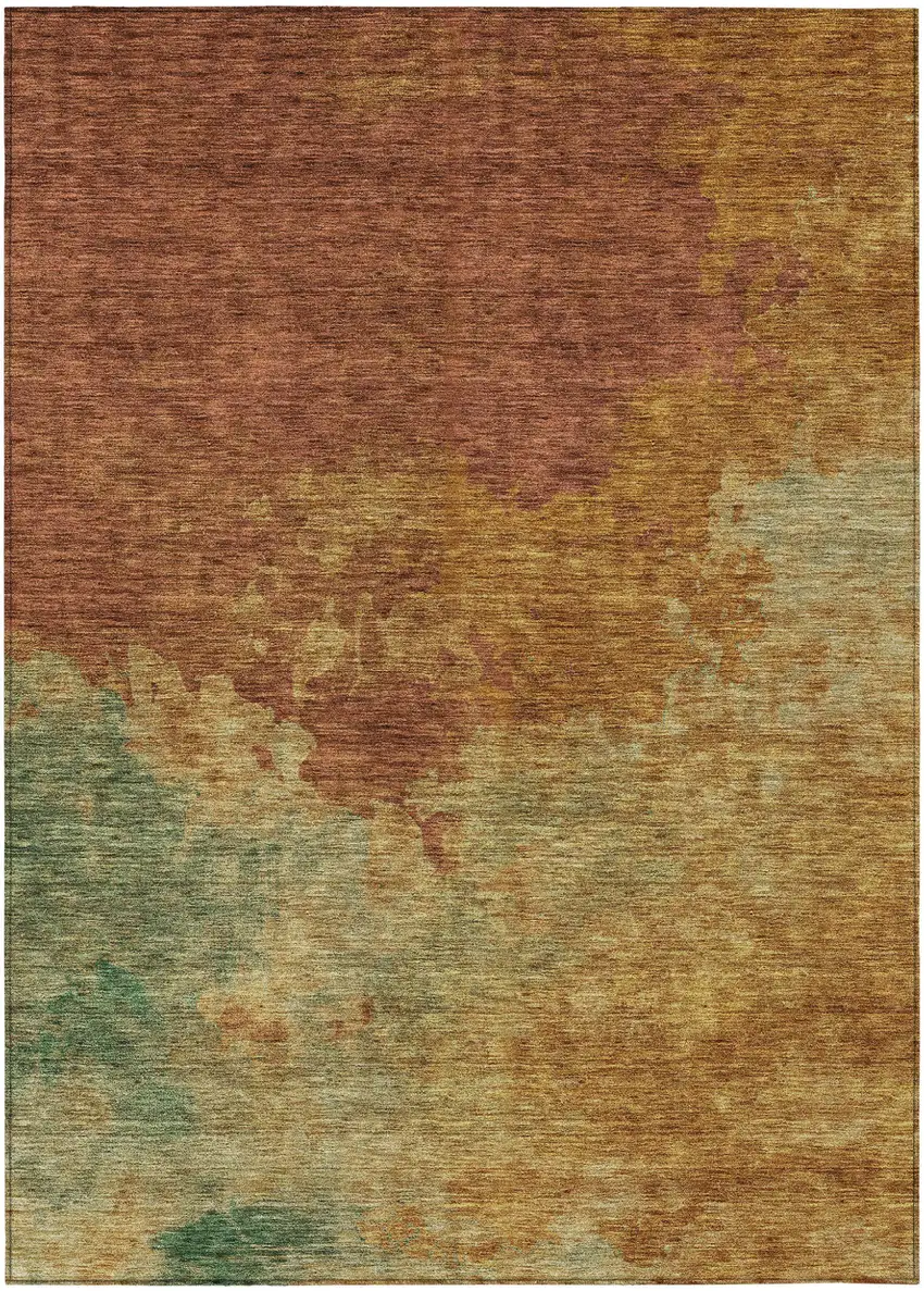 Terra Cotta Copper And Green Abstract Washable Indoor Outdoor Area Rug Photo 2
