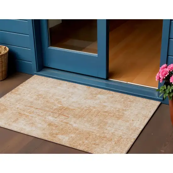 Terra Cotta Copper And Ivory Abstract Washable Indoor Outdoor Area Rug Photo 1
