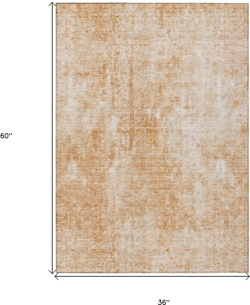 Terra Cotta Copper And Ivory Abstract Washable Indoor Outdoor Area Rug Photo 3