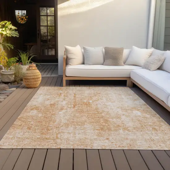 Terra Cotta Copper And Ivory Abstract Washable Indoor Outdoor Area Rug Photo 8