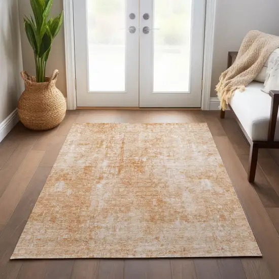 Terra Cotta Copper And Ivory Abstract Washable Indoor Outdoor Area Rug Photo 9