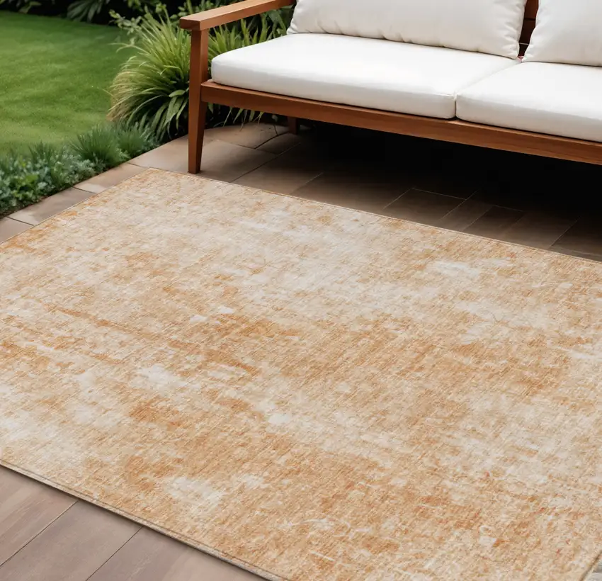 Terra Cotta Copper And Ivory Abstract Washable Indoor Outdoor Area Rug Photo 1