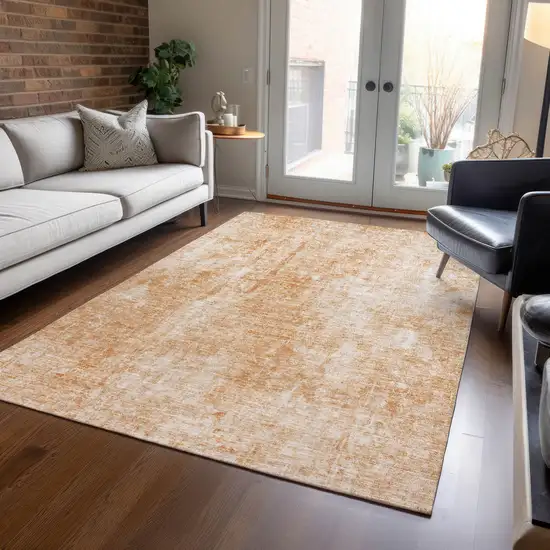 Terra Cotta Copper And Ivory Abstract Washable Indoor Outdoor Area Rug Photo 7