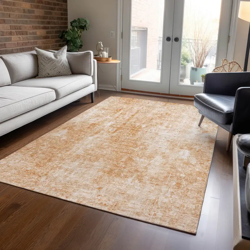 Terra Cotta Copper And Ivory Abstract Washable Indoor Outdoor Area Rug Photo 7