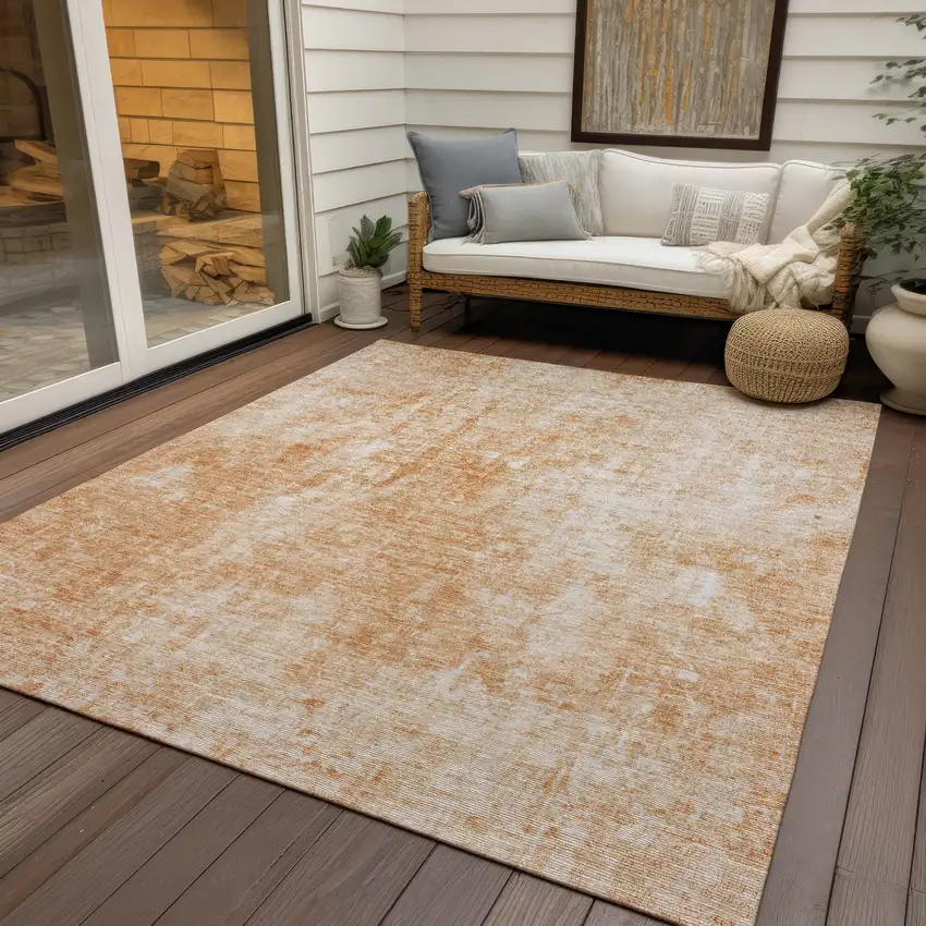 Terra Cotta Copper And Ivory Abstract Washable Indoor Outdoor Area Rug Photo 9