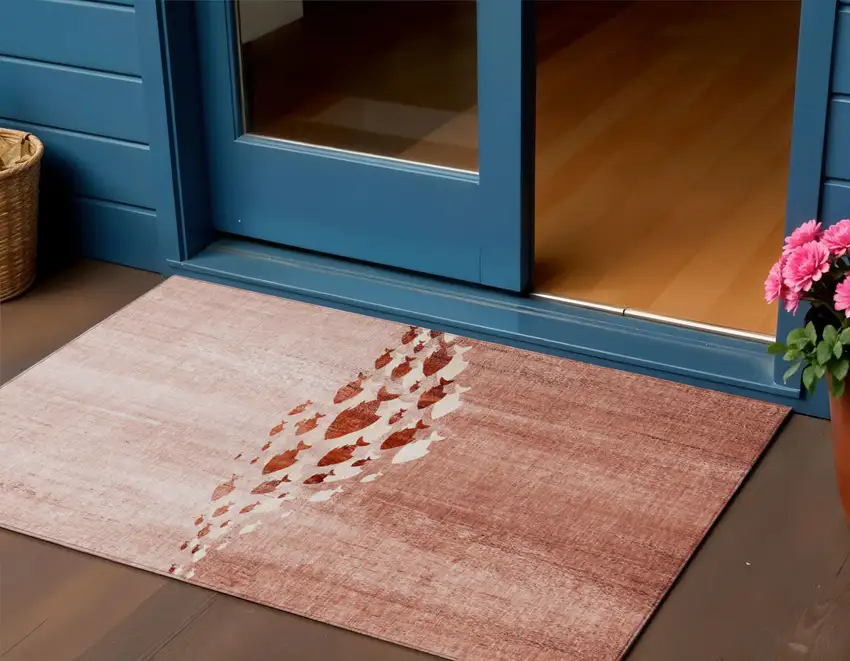 Terra Cotta Copper And Ivory Nautical Washable Indoor Outdoor Area Rug Photo 1