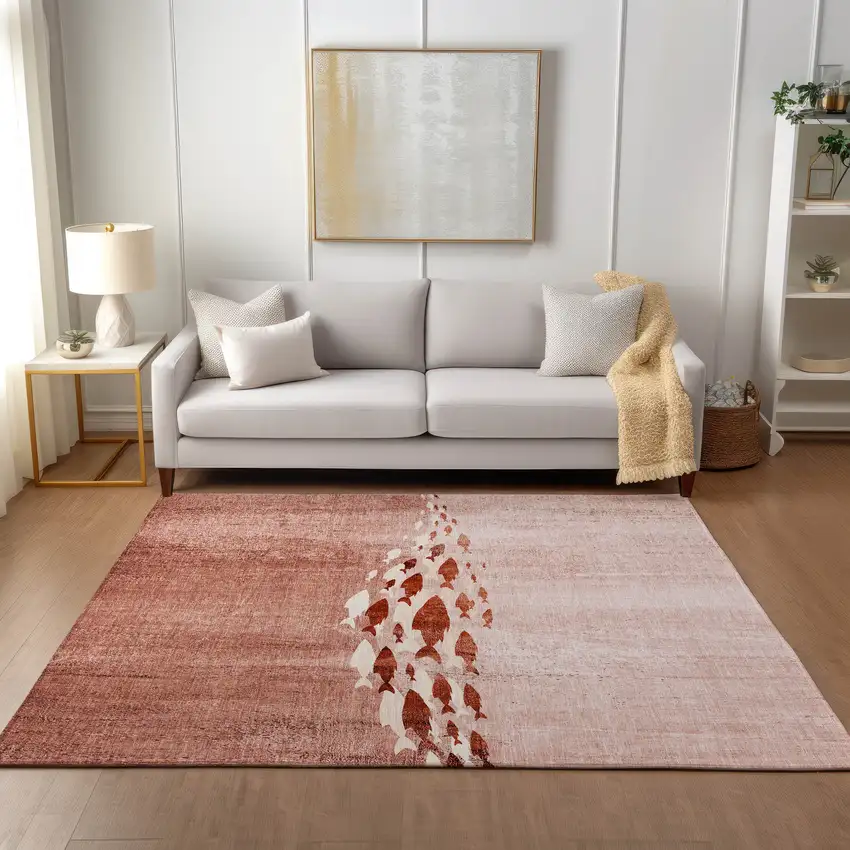 Terra Cotta Copper And Ivory Nautical Washable Indoor Outdoor Area Rug Photo 6