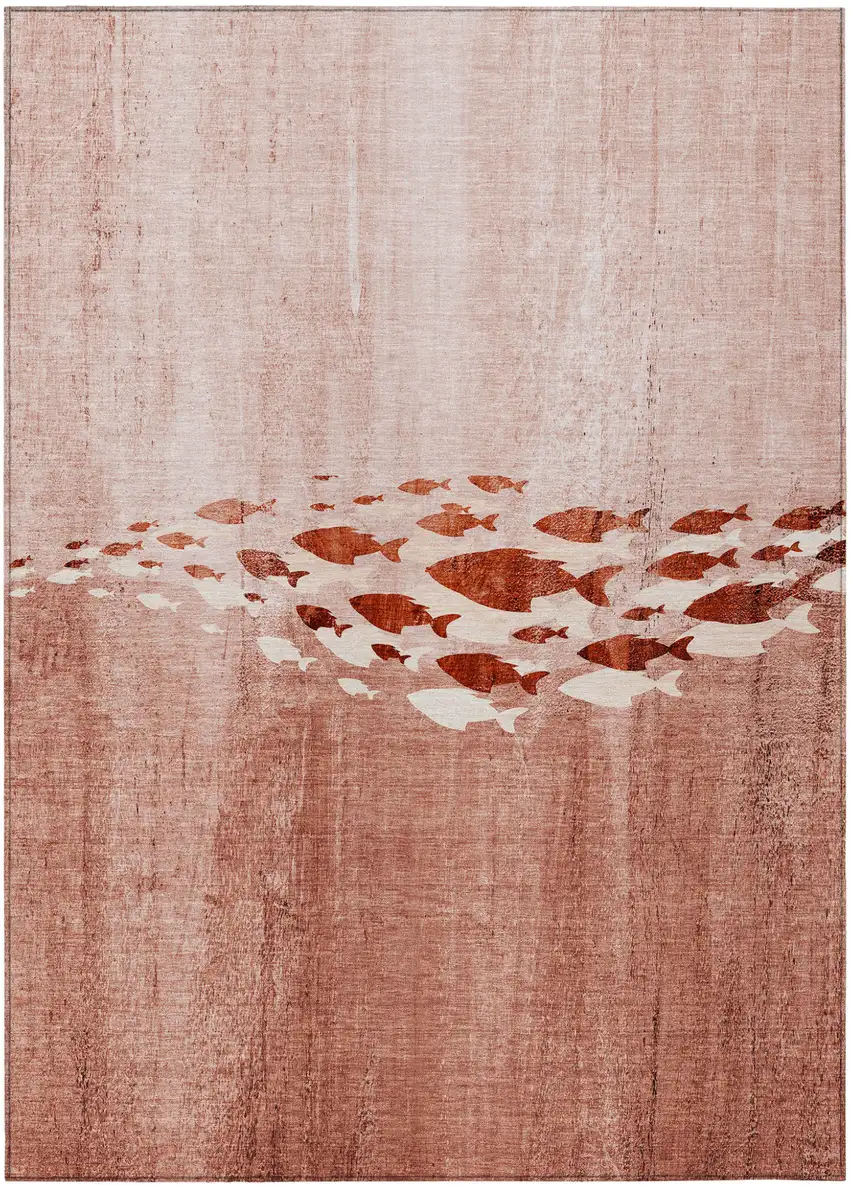 Terra Cotta Copper And Ivory Nautical Washable Indoor Outdoor Area Rug Photo 1