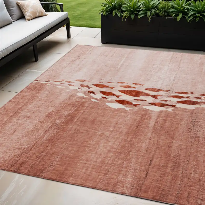Terra Cotta Copper And Ivory Nautical Washable Indoor Outdoor Area Rug Photo 1