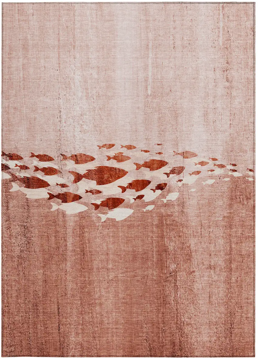 Terra Cotta Copper And Ivory Nautical Washable Indoor Outdoor Area Rug Photo 4