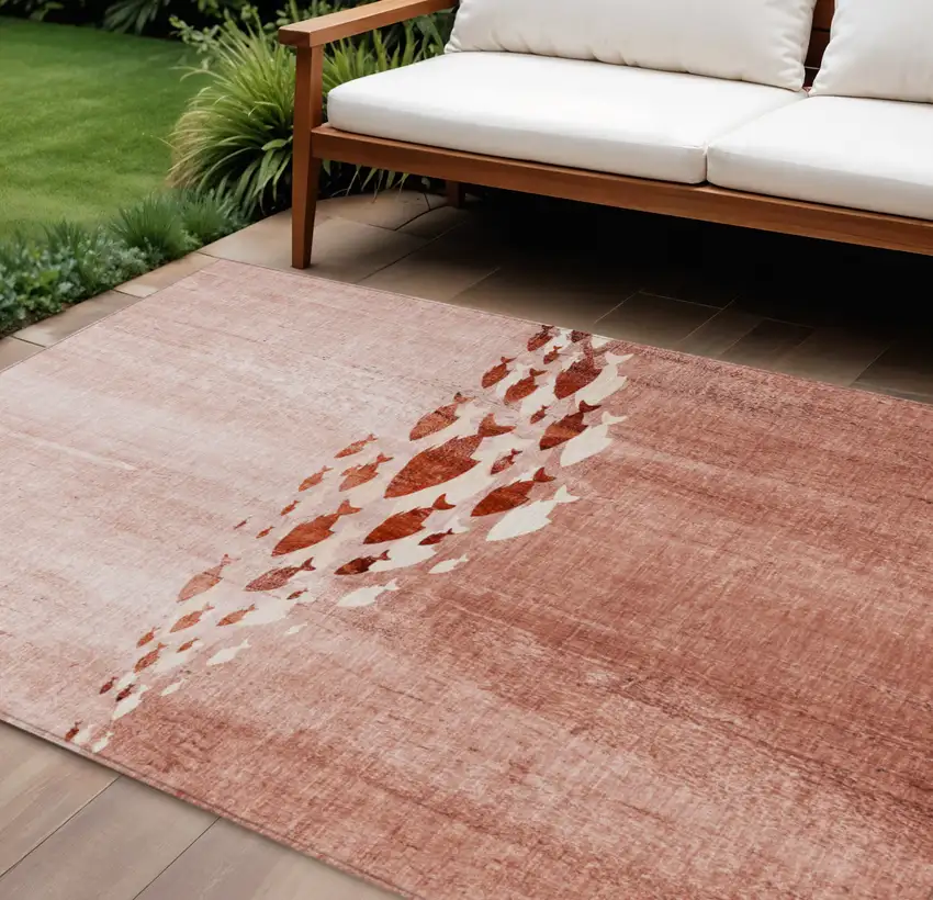 Terra Cotta Copper And Ivory Nautical Washable Indoor Outdoor Area Rug Photo 1
