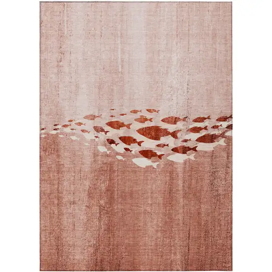 Terra Cotta Copper And Ivory Nautical Washable Indoor Outdoor Area Rug Photo 1