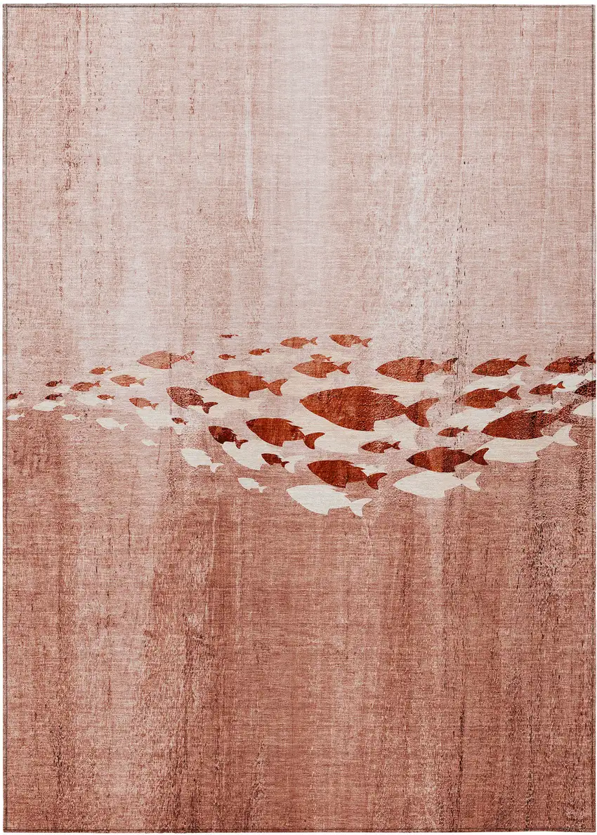 Terra Cotta Copper And Ivory Nautical Washable Indoor Outdoor Area Rug Photo 1
