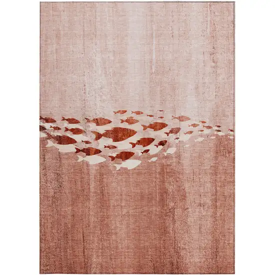 Terra Cotta Copper And Ivory Nautical Washable Indoor Outdoor Area Rug Photo 4