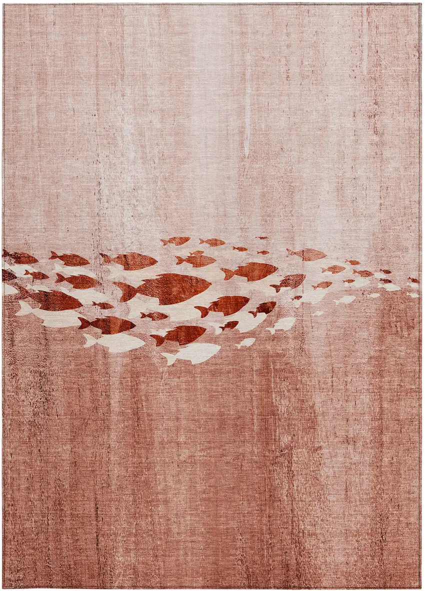 Terra Cotta Copper And Ivory Nautical Washable Indoor Outdoor Area Rug Photo 4