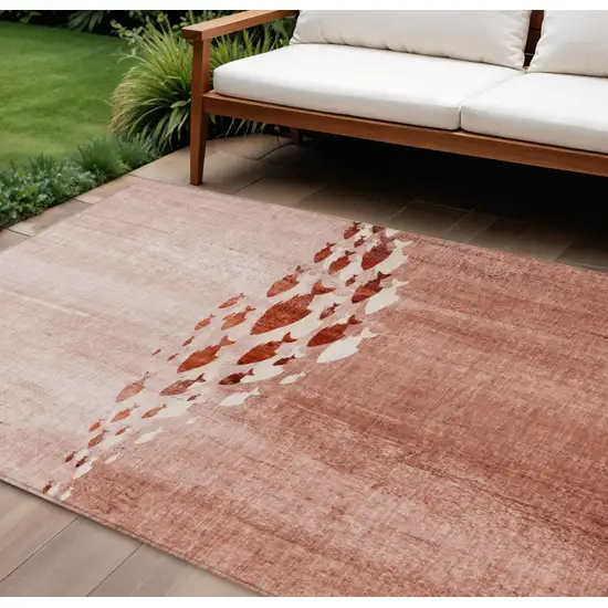 Terra Cotta Copper And Ivory Nautical Washable Indoor Outdoor Area Rug Photo 1