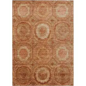 Photo of Terra Cotta Copper And Peach Geometric Washable Indoor Outdoor Area Rug