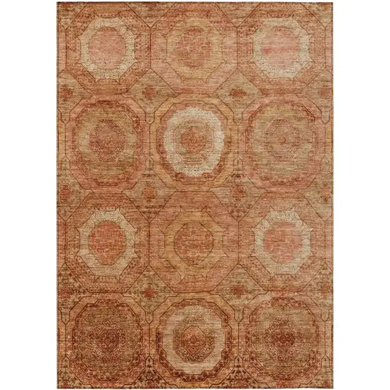 Terra Cotta Copper And Peach Geometric Washable Indoor Outdoor Area Rug Photo 1