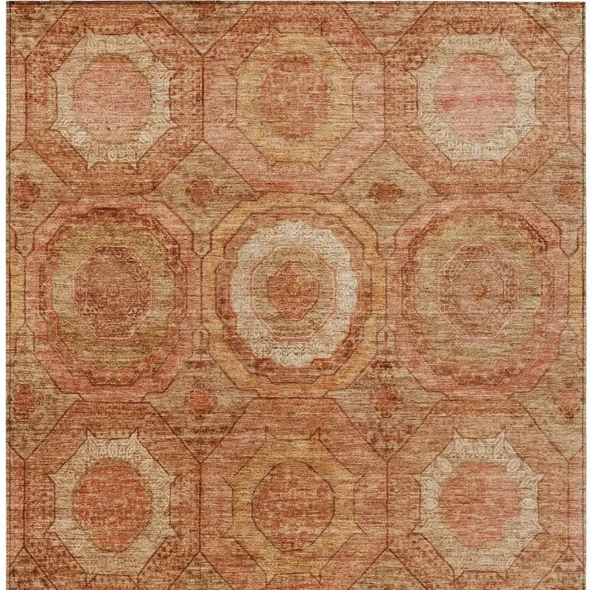 Terra Cotta Copper And Peach Geometric Washable Indoor Outdoor Area Rug Photo 7