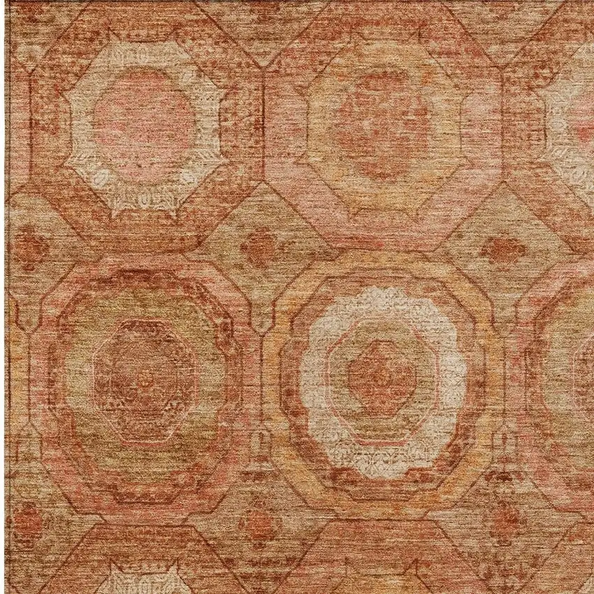 Terra Cotta Copper And Peach Geometric Washable Indoor Outdoor Area Rug Photo 4