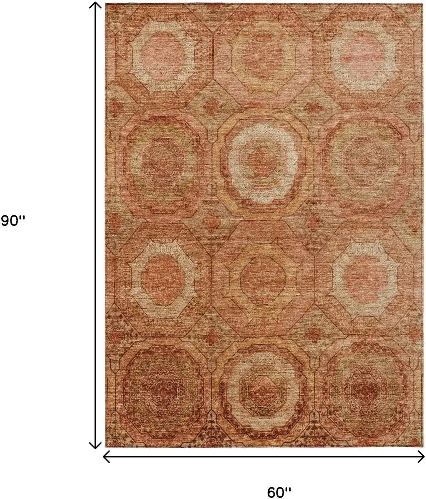 Terra Cotta Copper And Peach Geometric Washable Indoor Outdoor Area Rug Photo 8