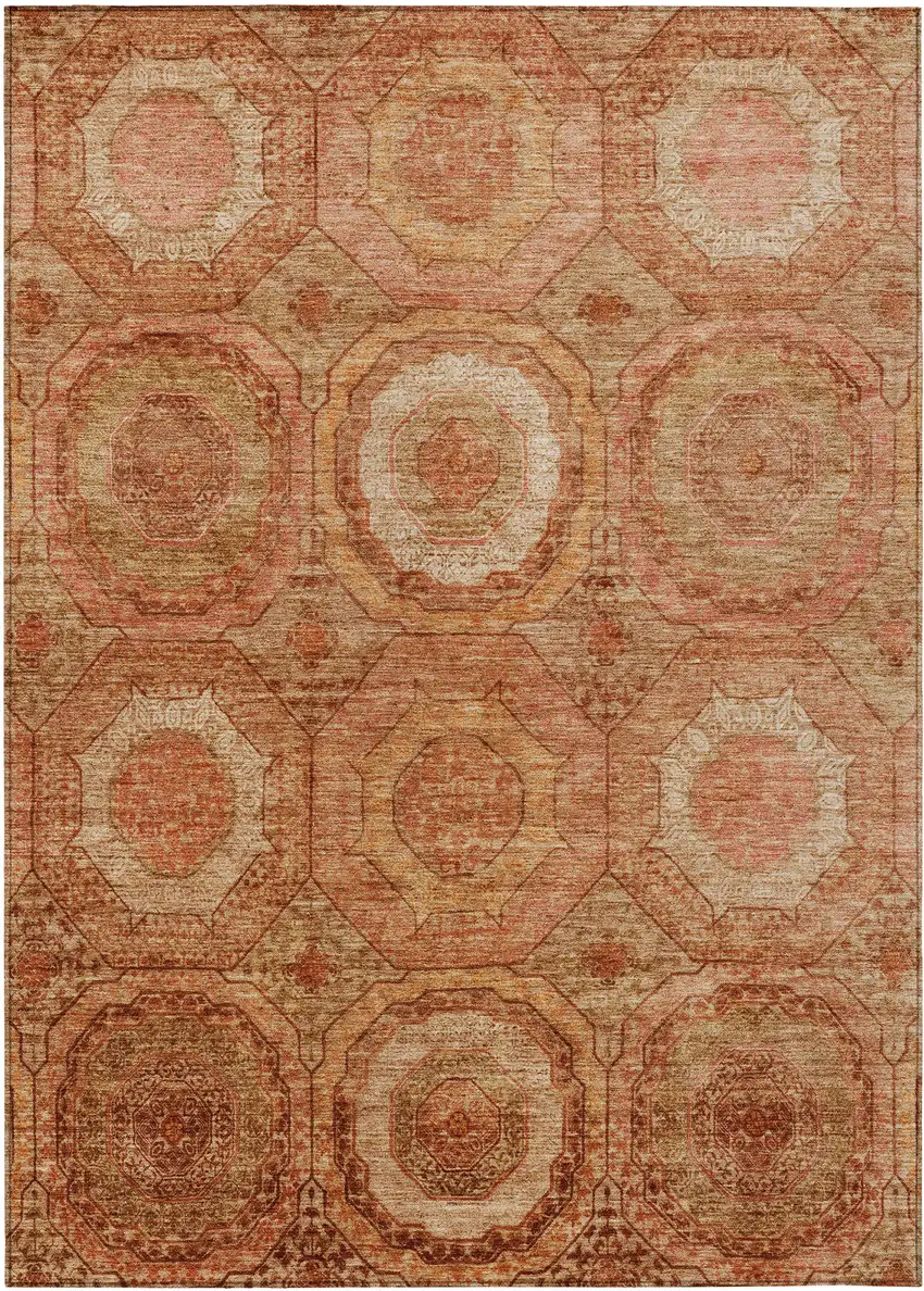 Terra Cotta Copper And Peach Geometric Washable Indoor Outdoor Area Rug Photo 1