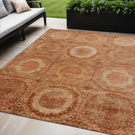 Terra Cotta Copper And Peach Geometric Washable Indoor Outdoor Area Rug Photo 2