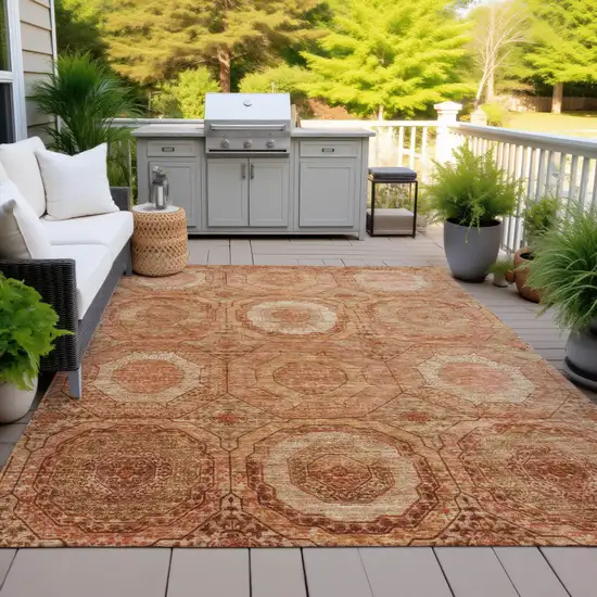 Terra Cotta Copper And Peach Geometric Washable Indoor Outdoor Area Rug Photo 6
