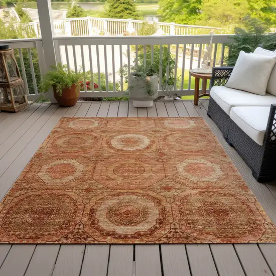 Terra Cotta Copper And Peach Geometric Washable Indoor Outdoor Area Rug Photo 9