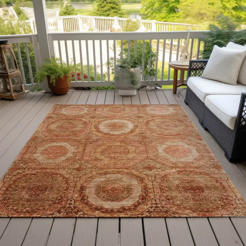 Terra Cotta Copper And Peach Geometric Washable Indoor Outdoor Area Rug Photo 9