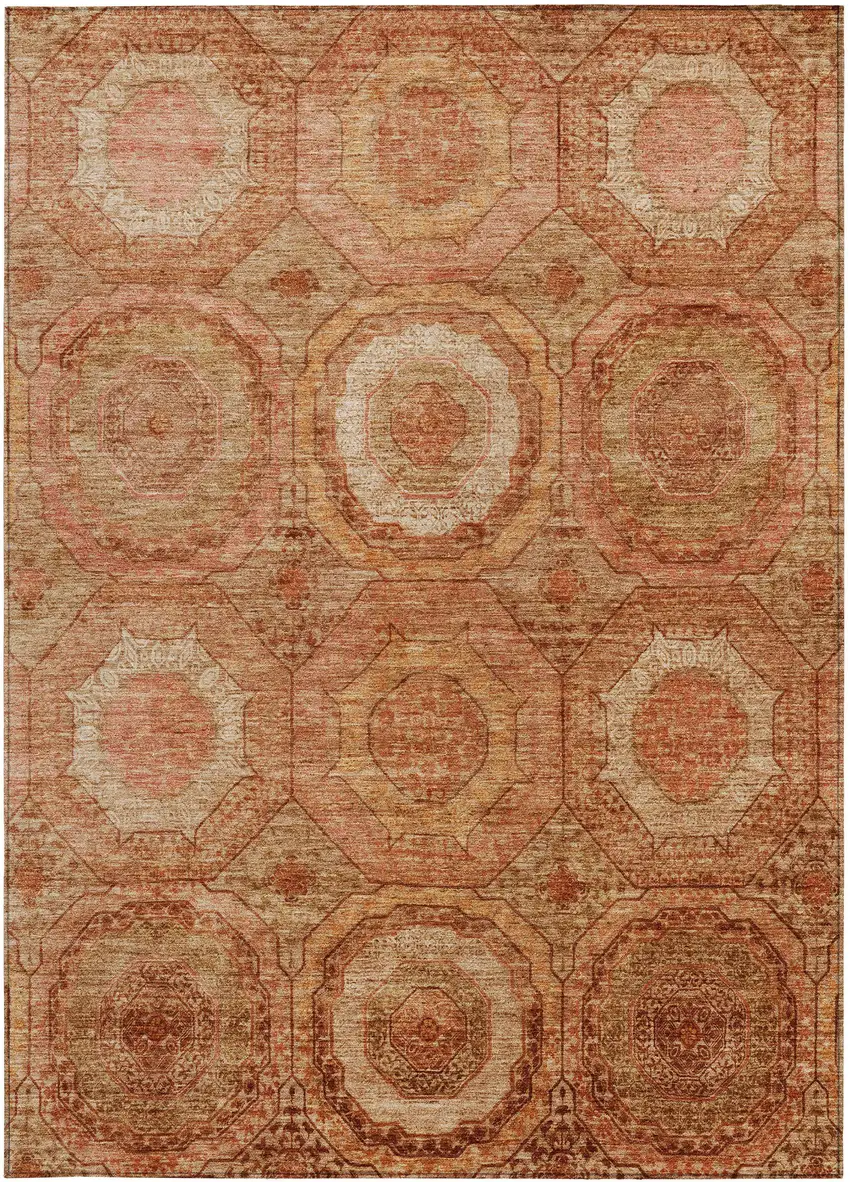 Terra Cotta Copper And Peach Geometric Washable Indoor Outdoor Area Rug Photo 4