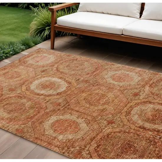 Terra Cotta Copper And Peach Geometric Washable Indoor Outdoor Area Rug Photo 2