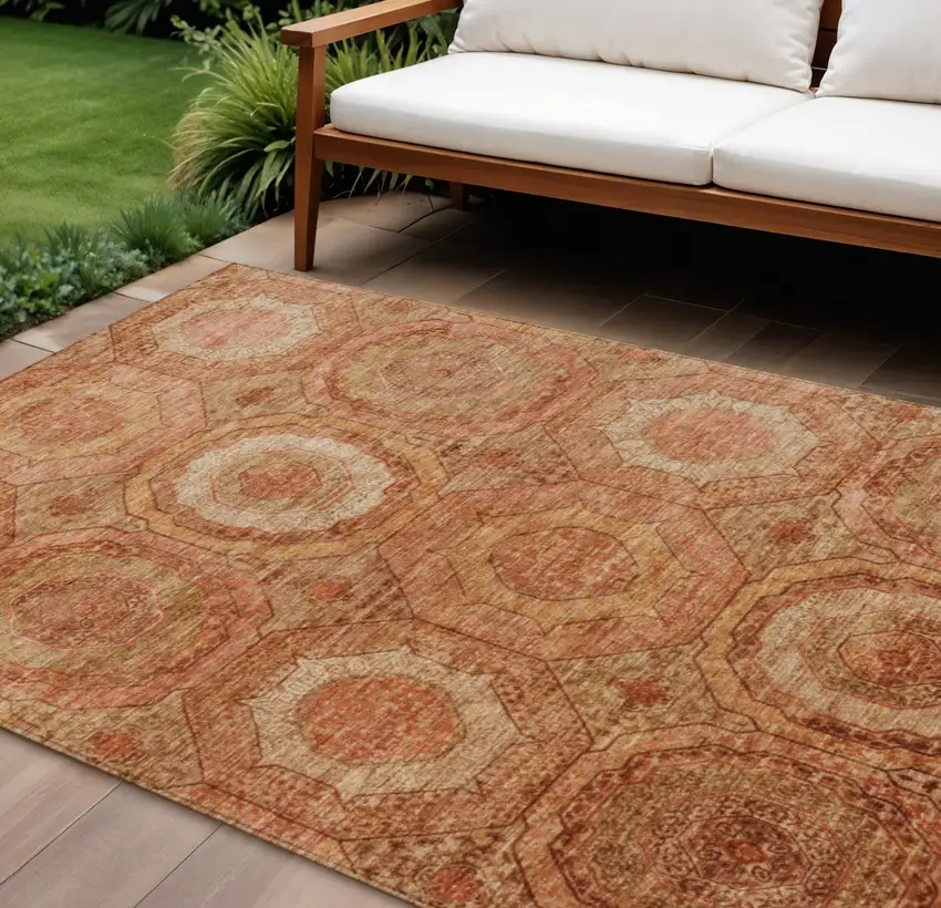 Terra Cotta Copper And Peach Geometric Washable Indoor Outdoor Area Rug Photo 2