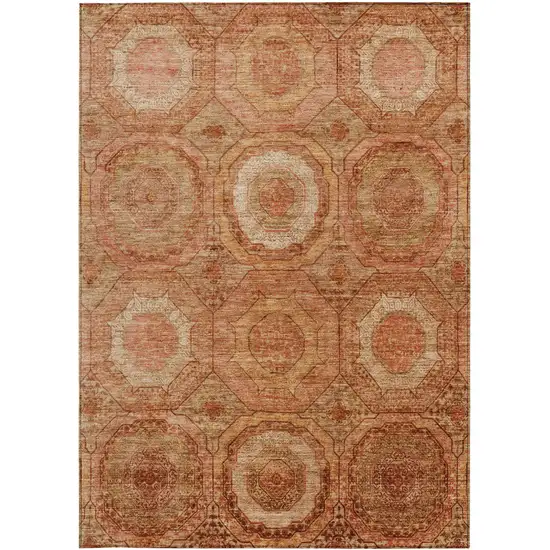 Terra Cotta Copper And Peach Geometric Washable Indoor Outdoor Area Rug Photo 4