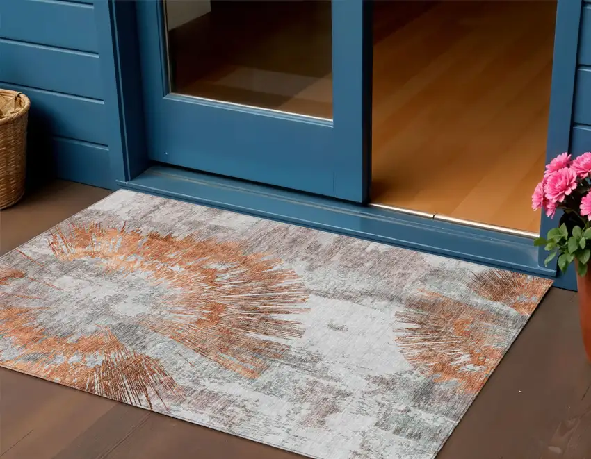 Terra Cotta Copper And Taupe Abstract Washable Indoor Outdoor Area Rug Photo 1