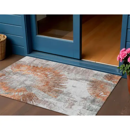 Terra Cotta Copper And Taupe Abstract Washable Indoor Outdoor Area Rug Photo 1